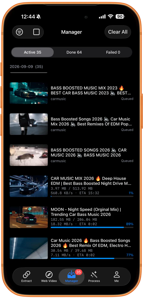 Fortschritt der carmusic-Downloads unter „Verwaltung“ ansehen