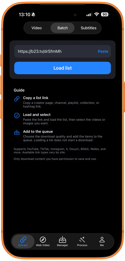 Introduce el enlace corto de la colección de Bilibili en «Lote»