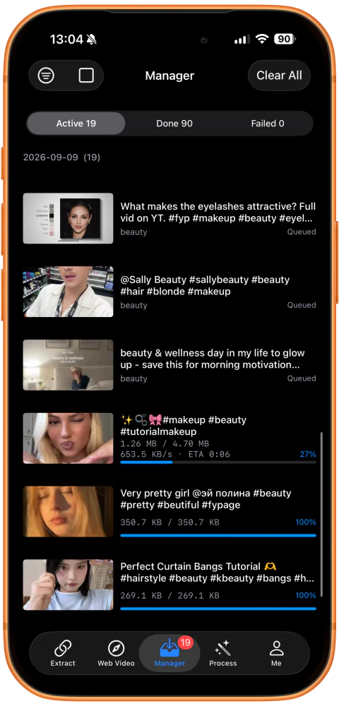 Fortschritt der beauty-Videos unter „Verwaltung“ ansehen