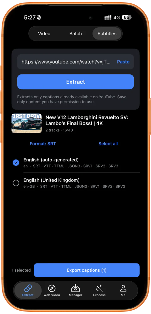 Choose caption languages