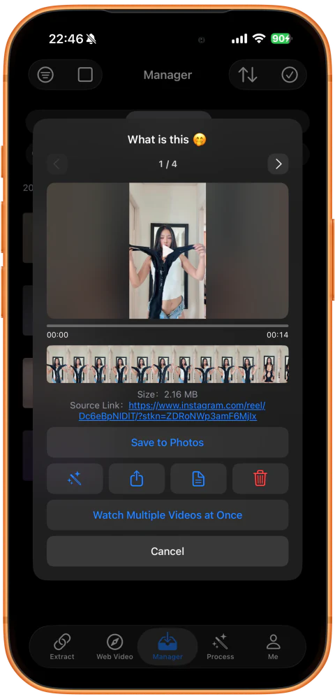 预览视频，点击 Save to Photos（保存到相册）