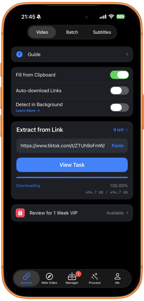 查看下载进度，点击 View Task（查看任务）