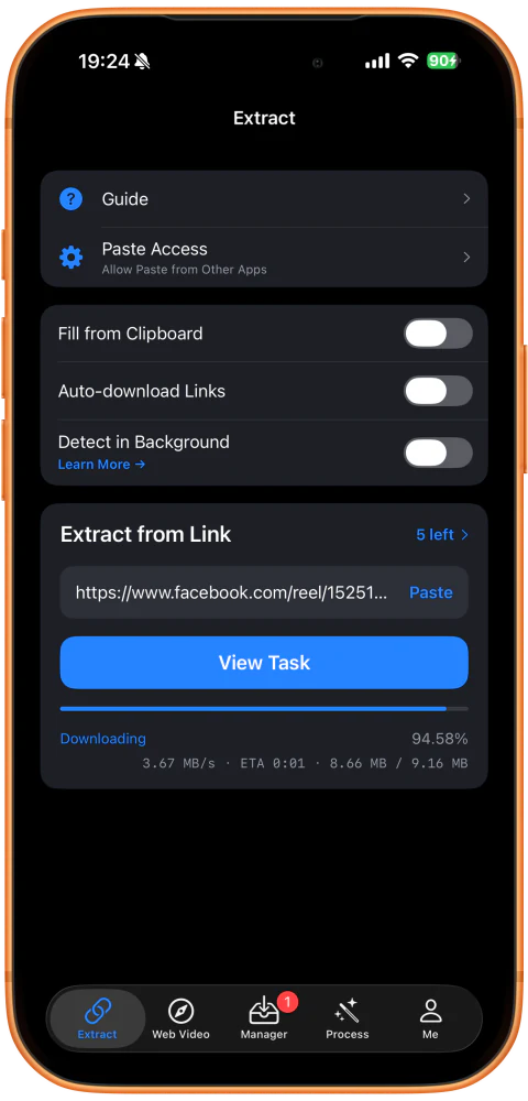 查看下载进度，点击 View Task（查看任务）